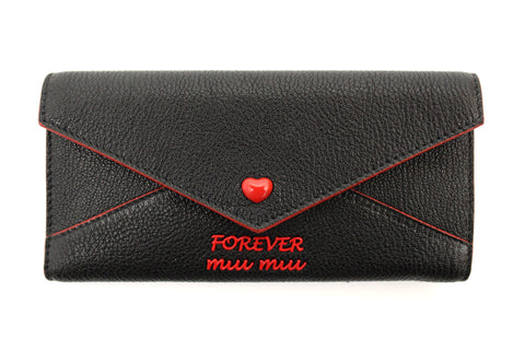 Authentic New Miu Miu Black Leather Madras Forever Love Long Wallet 5MH013