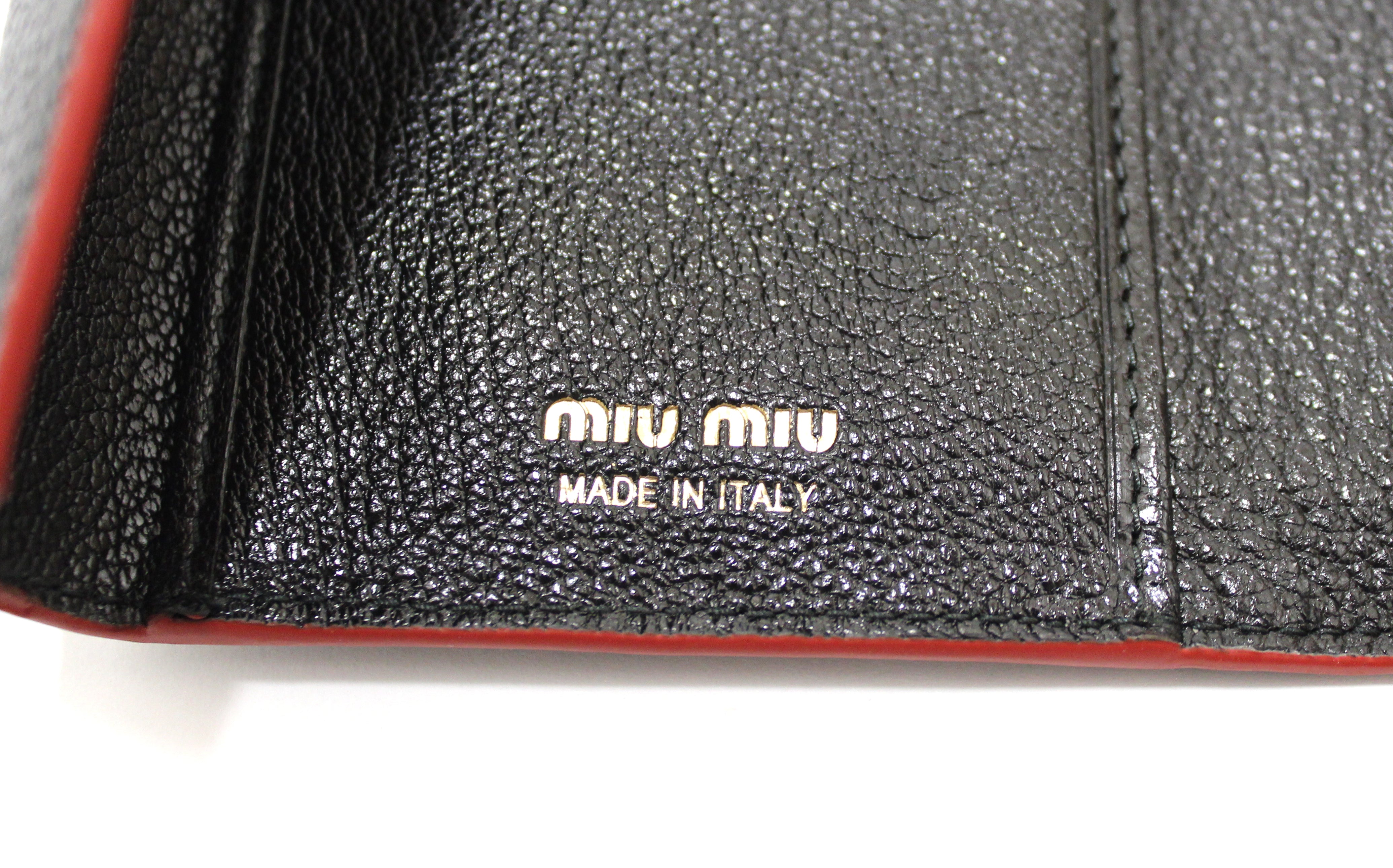 Authentic New Miu Miu Black Leather Madras Forever Love Long Wallet 5MH013