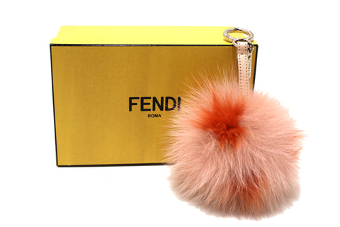Authentic Fendi Light Pink/Orange Fur Pom-Pom Bag Charm