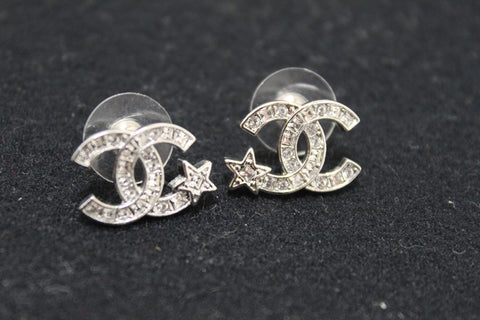 Authentic Chanel Silver Classic CC Starfalls Crystal Earrings