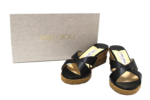 Jimmy Choo Black Leather Wedge Platform Heel Shoes Size 37