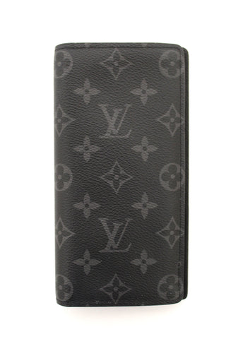 Authentic Louis Vuitton Black/Grey Monogram Eclipse Leather Brazza Long Wallet