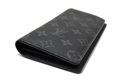 Authentic Louis Vuitton Black/Grey Monogram Eclipse Leather Brazza Long Wallet