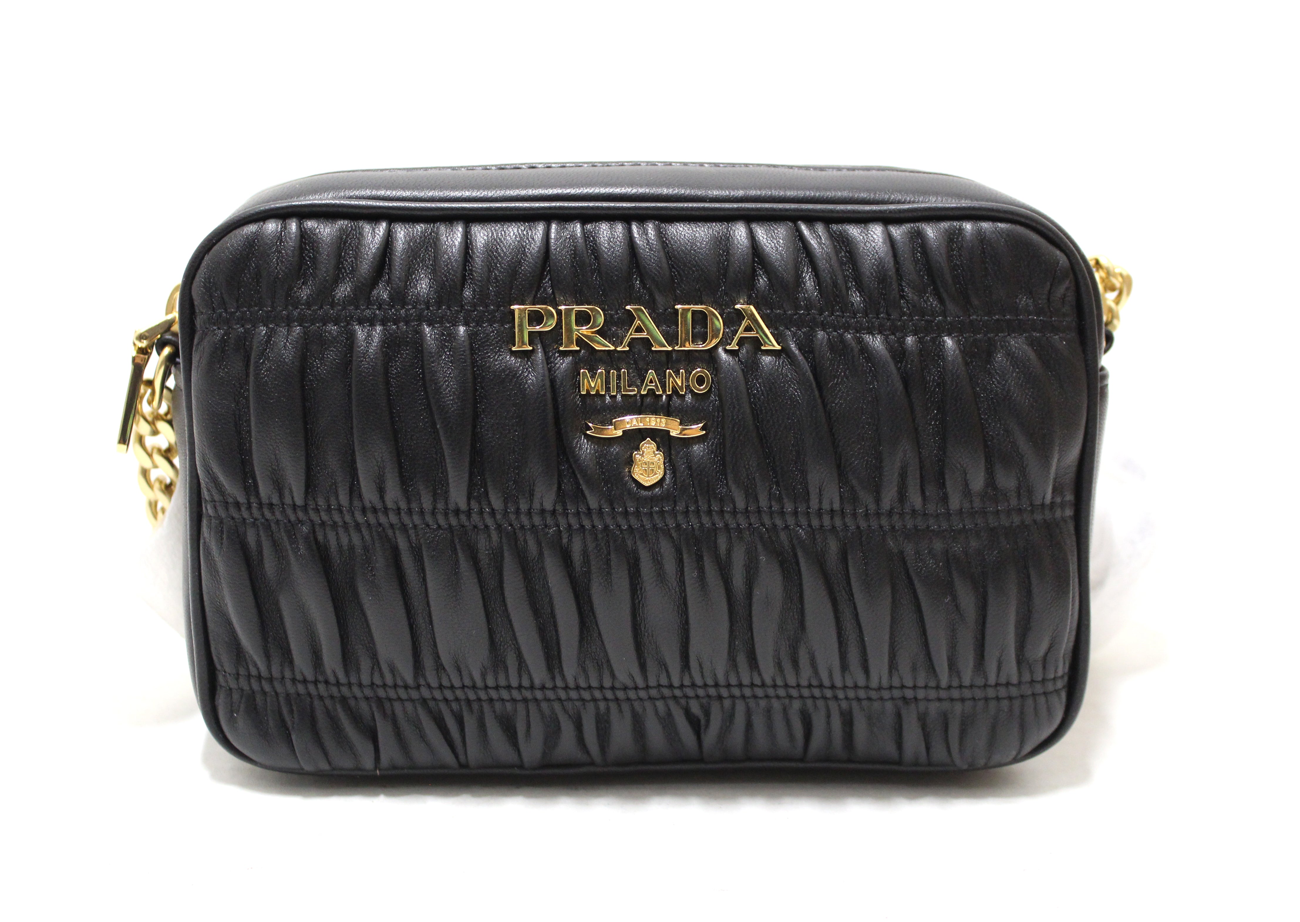 Authentic New Prada Black Nappa Gaufre Leather Bandoliera Camera Messenger Bag 1BH112