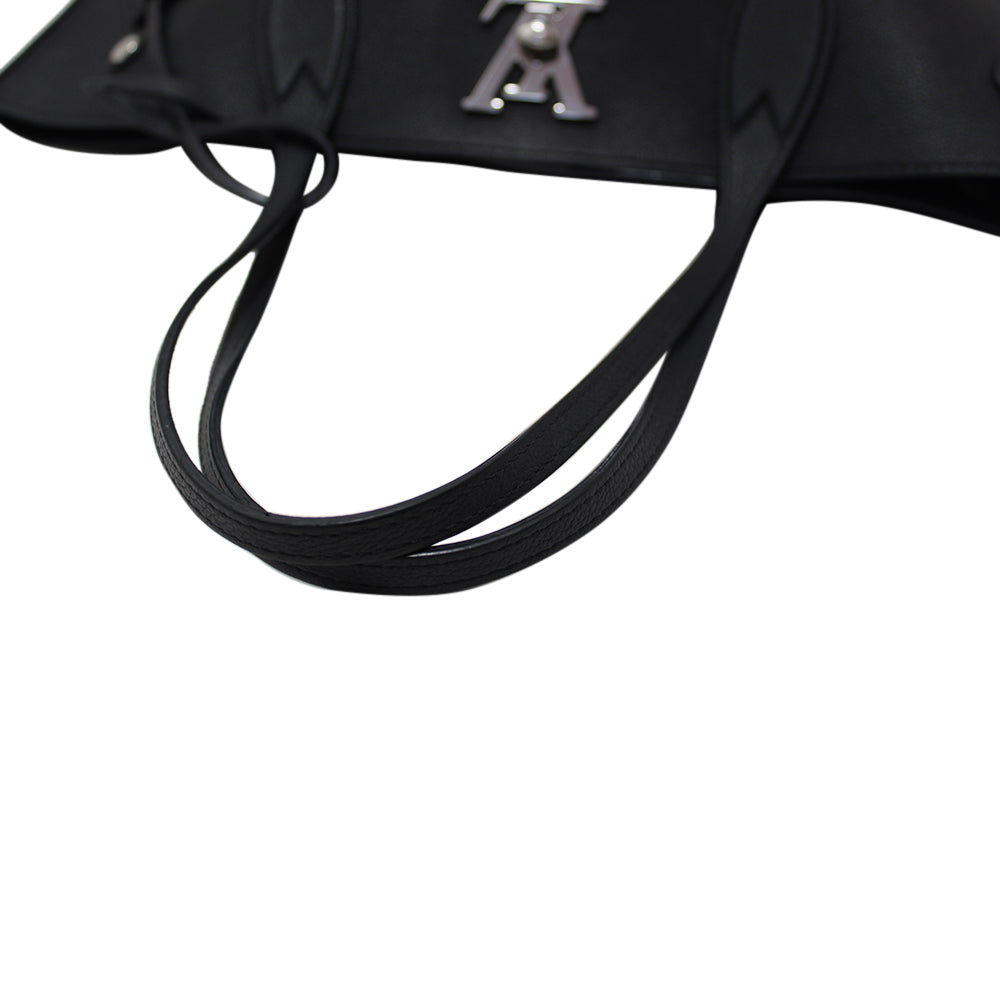 Authentic Louis Vuitton Black Grained Calf Leather Lockme Go Shopper Tote Bag