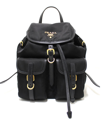 Authentic New Prada Black Nylon Small Backpack with Gold Hardware 1BZ677