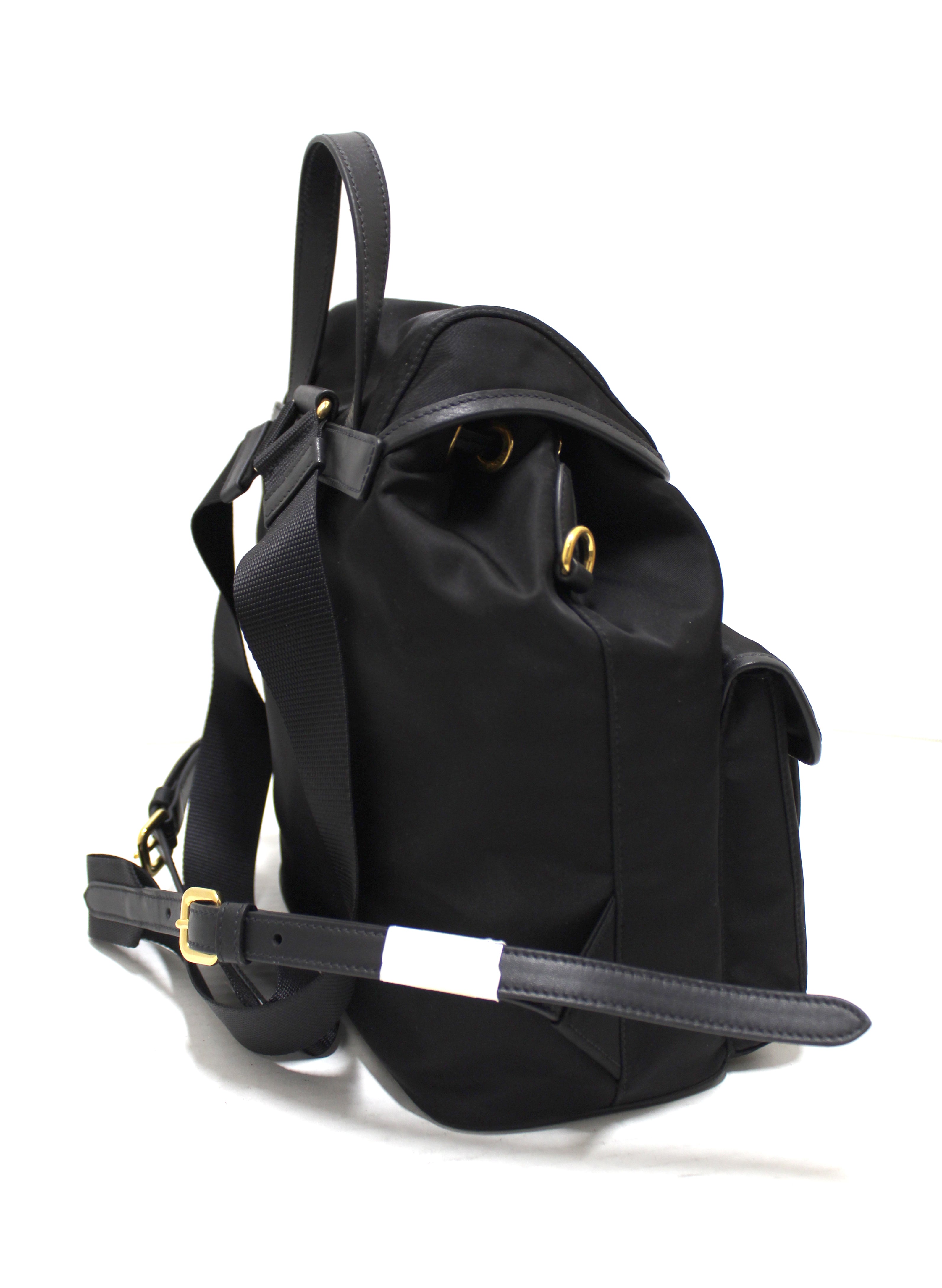 Authentic New Prada Black Nylon Small Backpack with Gold Hardware 1BZ677