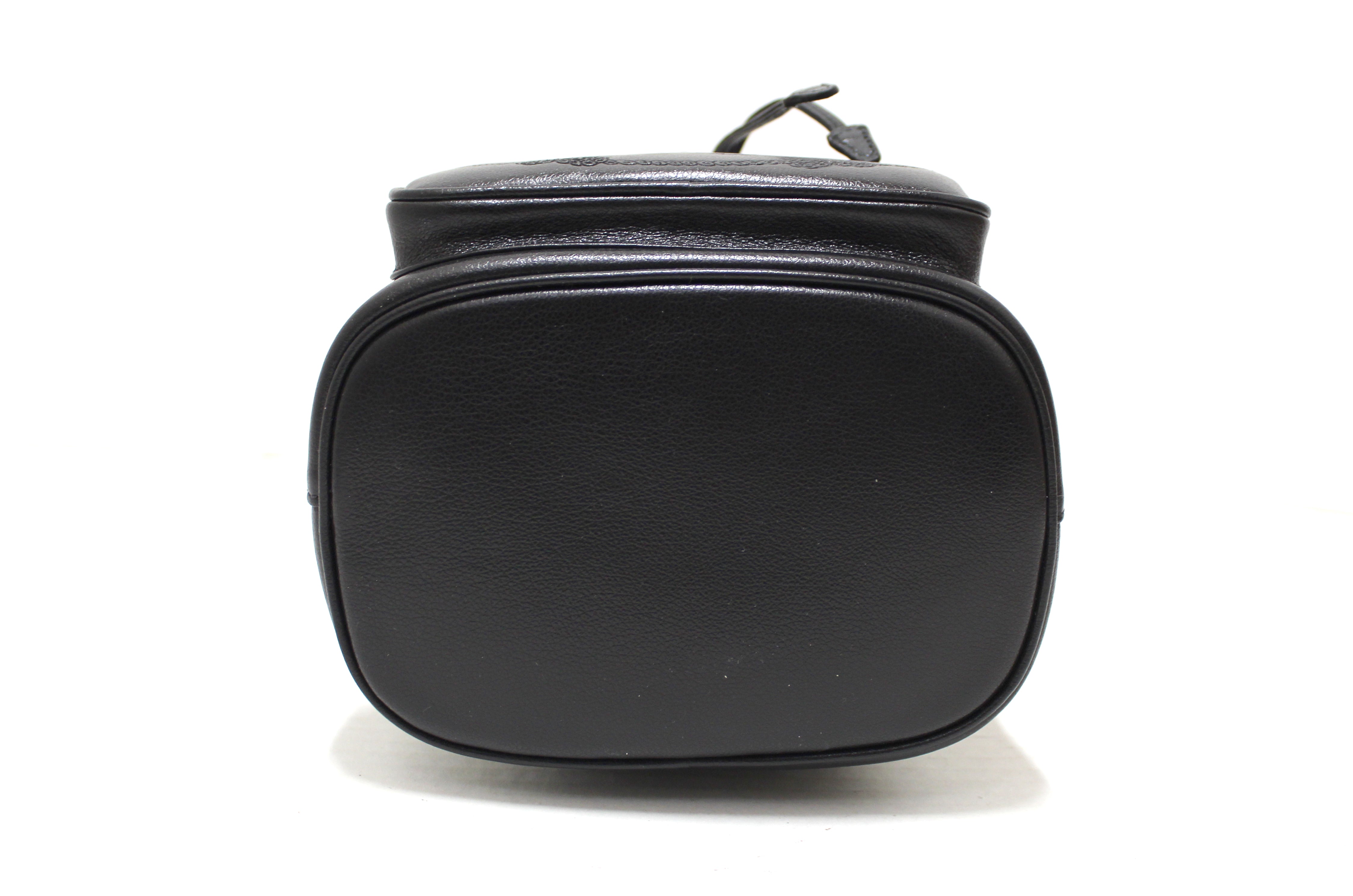 Authentic New Prada Black Calf Leather Duet Drawstring Bucket Messenger Bag 1BH038