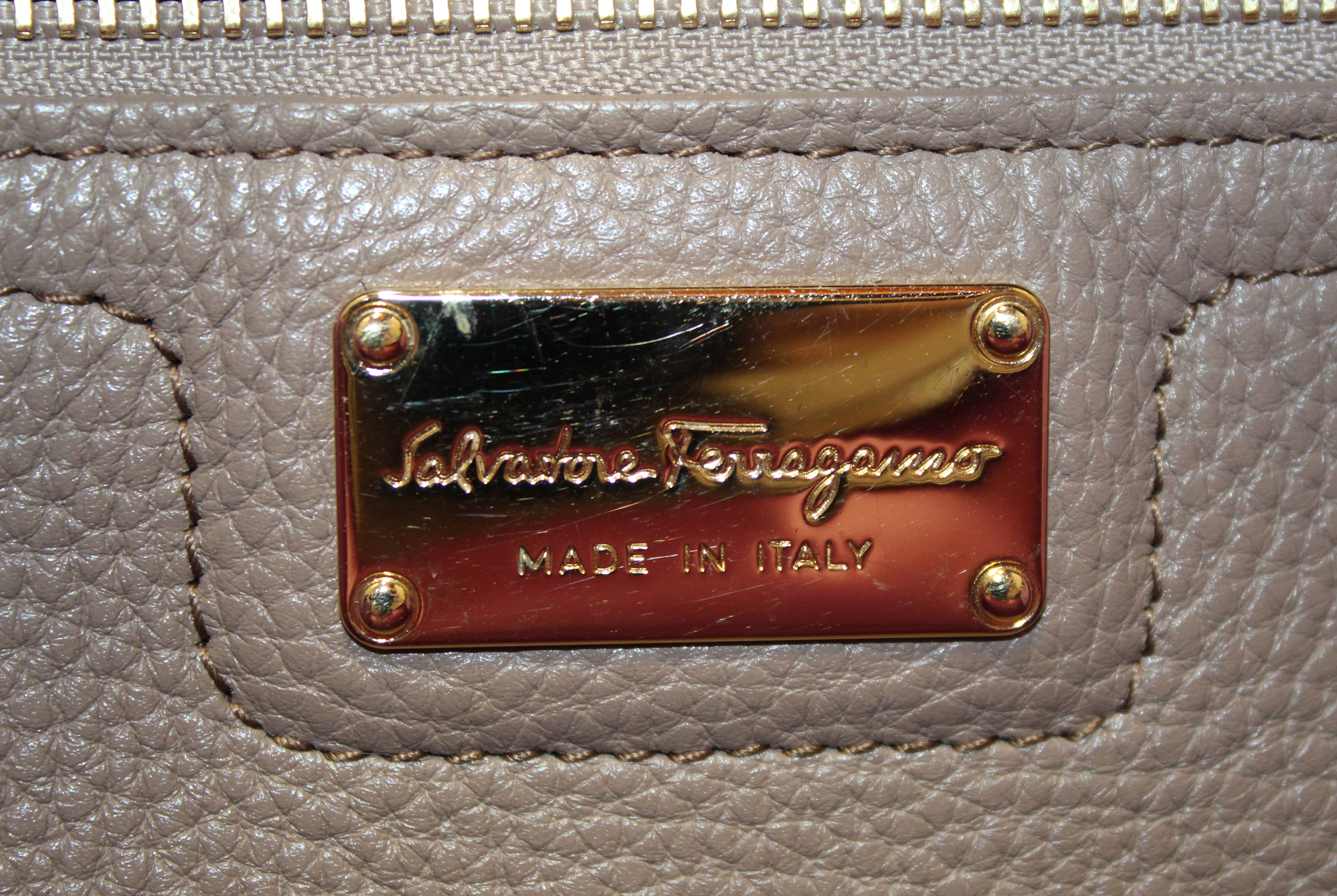 Authentic Salvatore Ferragamo Taupe Pink Bi-color Leather Double Handle bag