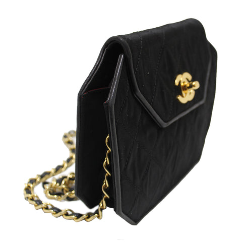 Authentic Chanel Vintage Black Satin Octagon Classic Chain Bag