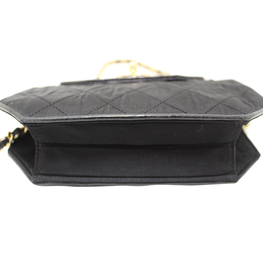 Authentic Chanel Vintage Black Satin Octagon Classic Chain Bag