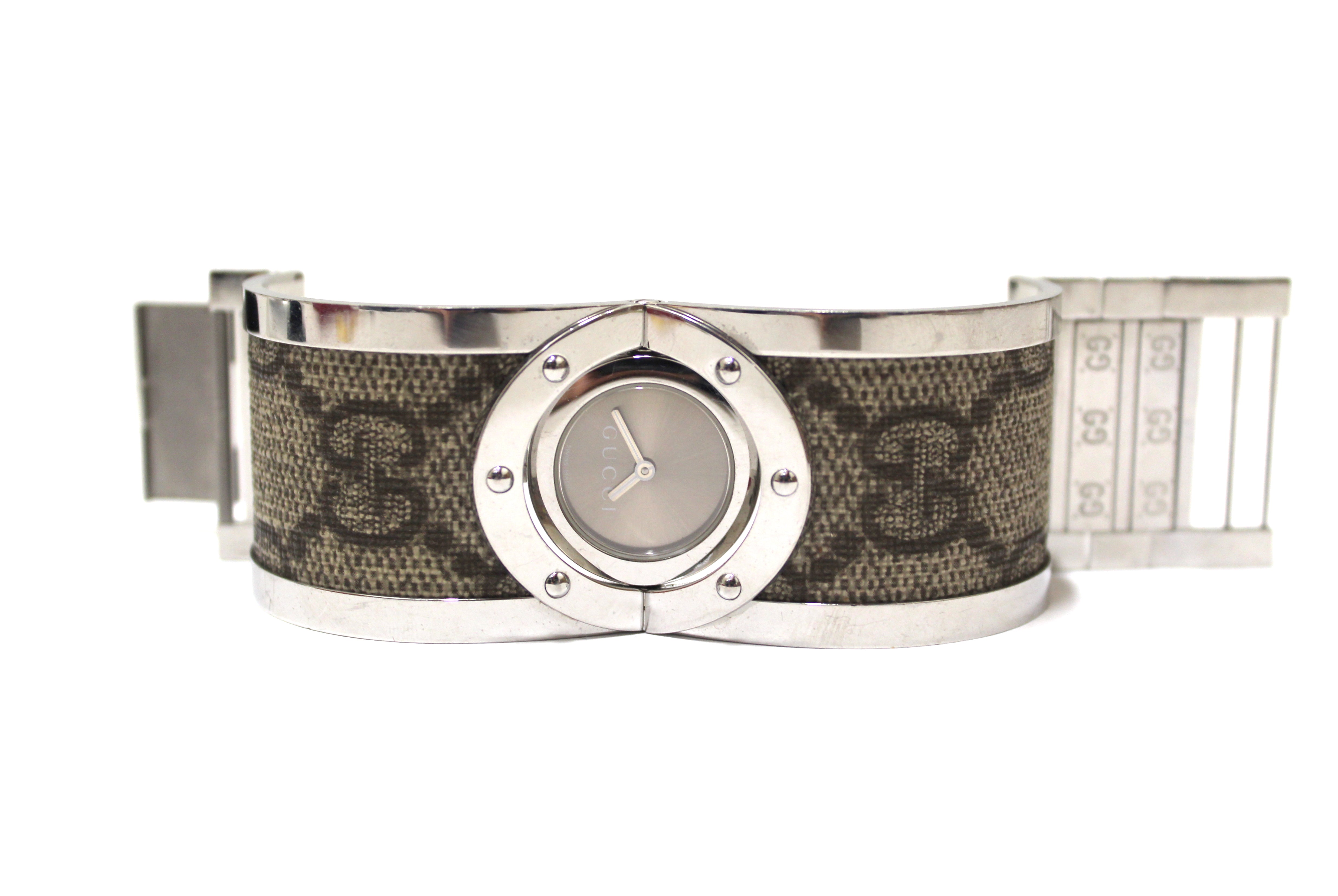 Authentic Gucci GG Canvas and Stainless Steel Swiss Watch