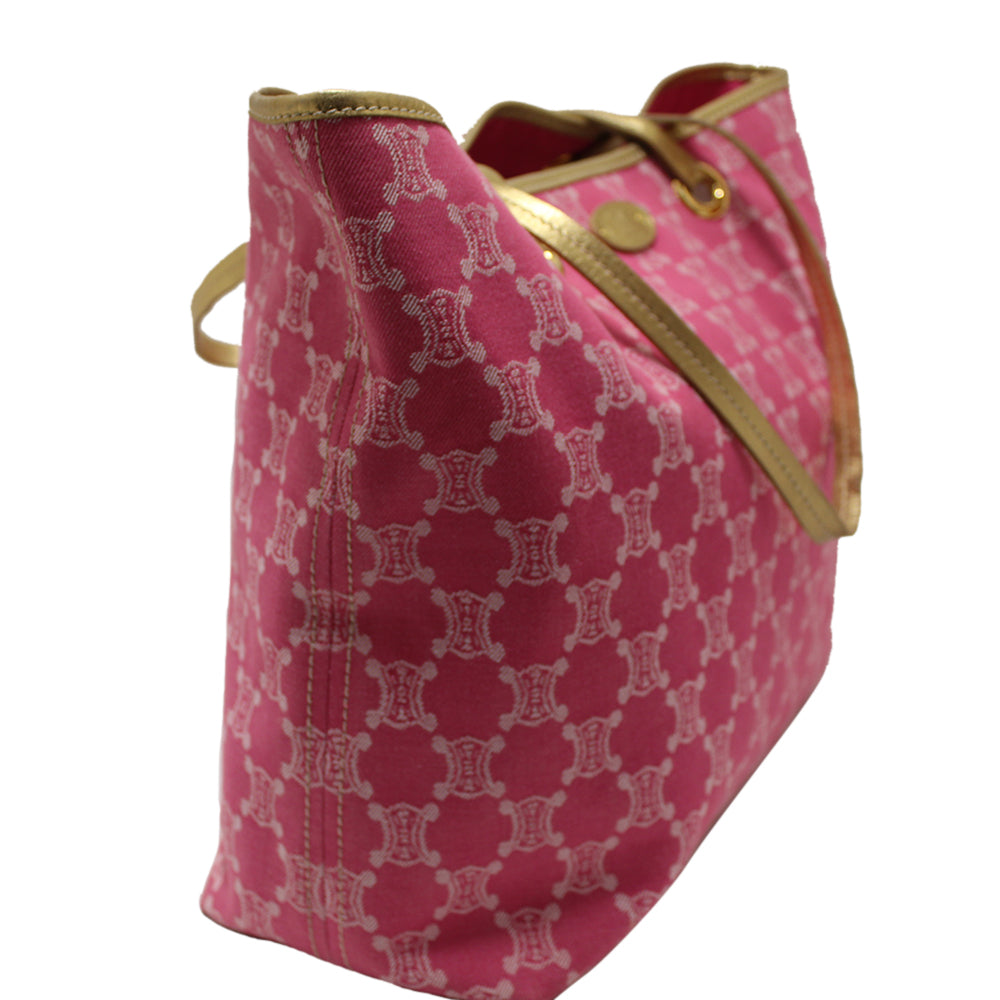Authentic Celine Vintage Macadam Pink Canvas Logo Tote Bag