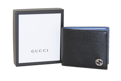 New Authentic Gucci Black Men's Leather Bi-Fold Wallet 610464