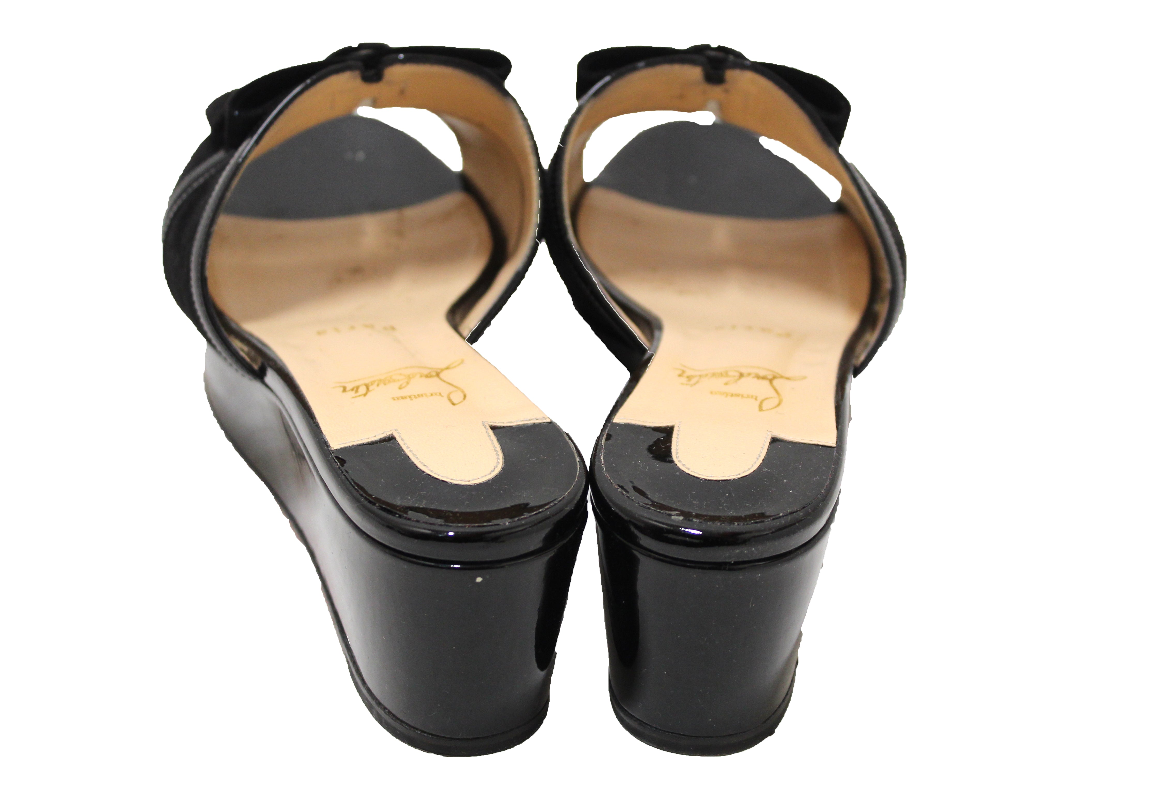 Authentic Christian Dior Black Patent Leather Daisy Doll Platform Sandals Shoes Size 40
