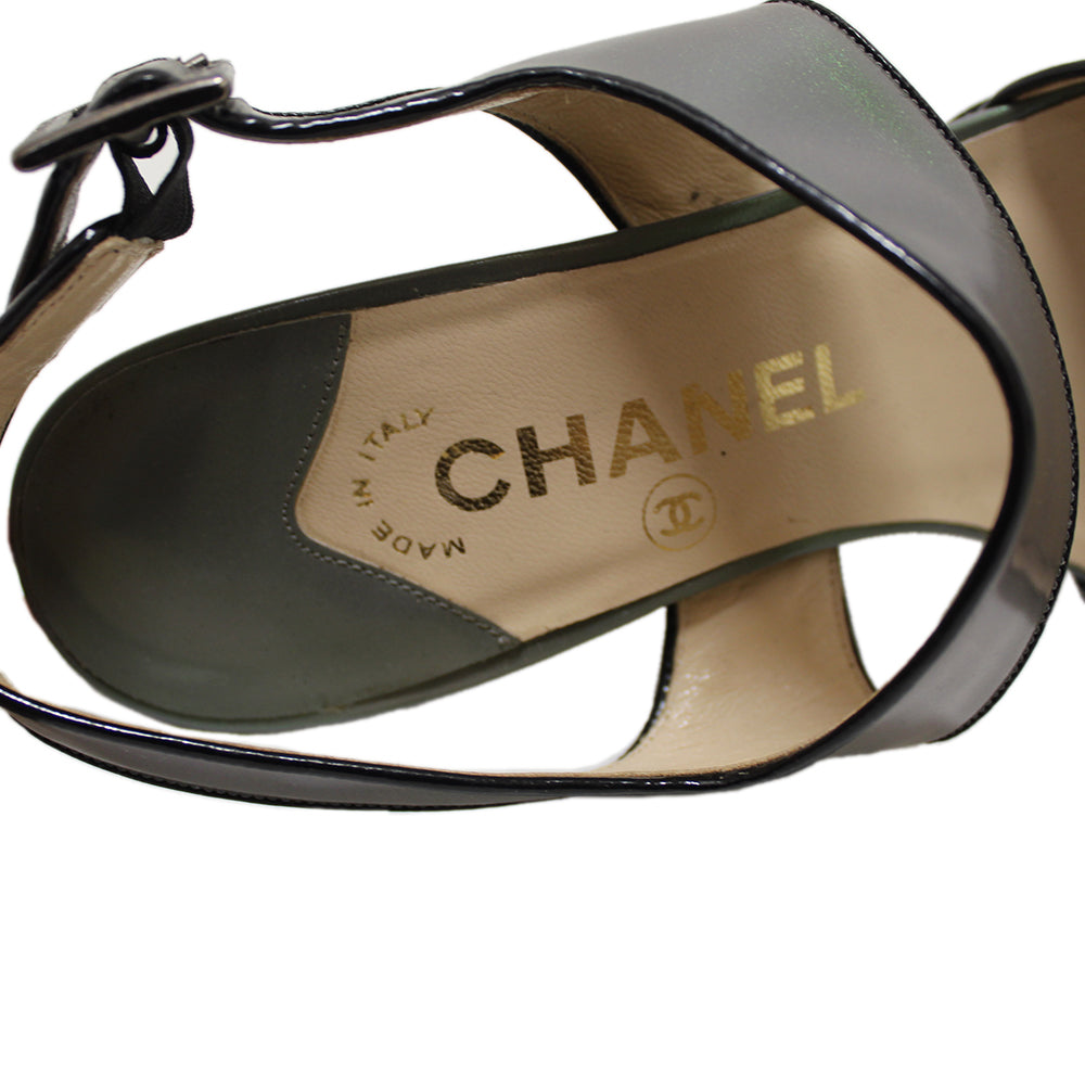 Authentic Chanel Grey Leather Strappy Sandal Shoes Size 37 – Paris Station  Shop