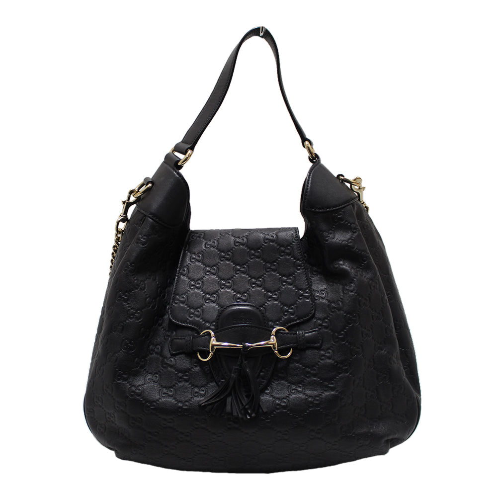 Authentic Gucci Black Guccissima Leather Hobo Shoulder Bag 322226
