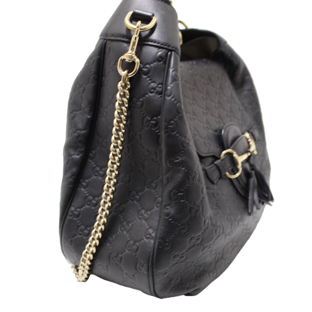 Authentic Gucci Black Guccissima Leather Hobo Shoulder Bag 322226
