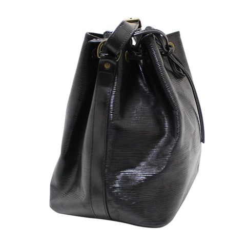 Authentic Louis Vuitton Black Epi Leather Petite Noe Drawstring Bucket Shoulder Bag