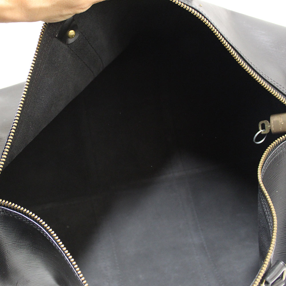 Louis Vuitton Black Epi Leather Noir Keepall 55 Boston Duffle Bag Travel  827lv93