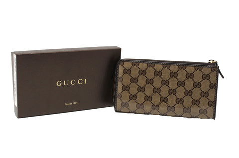 Authentic NEW Gucci Brown GG Crystal Coated Canvas Zippy Wallet