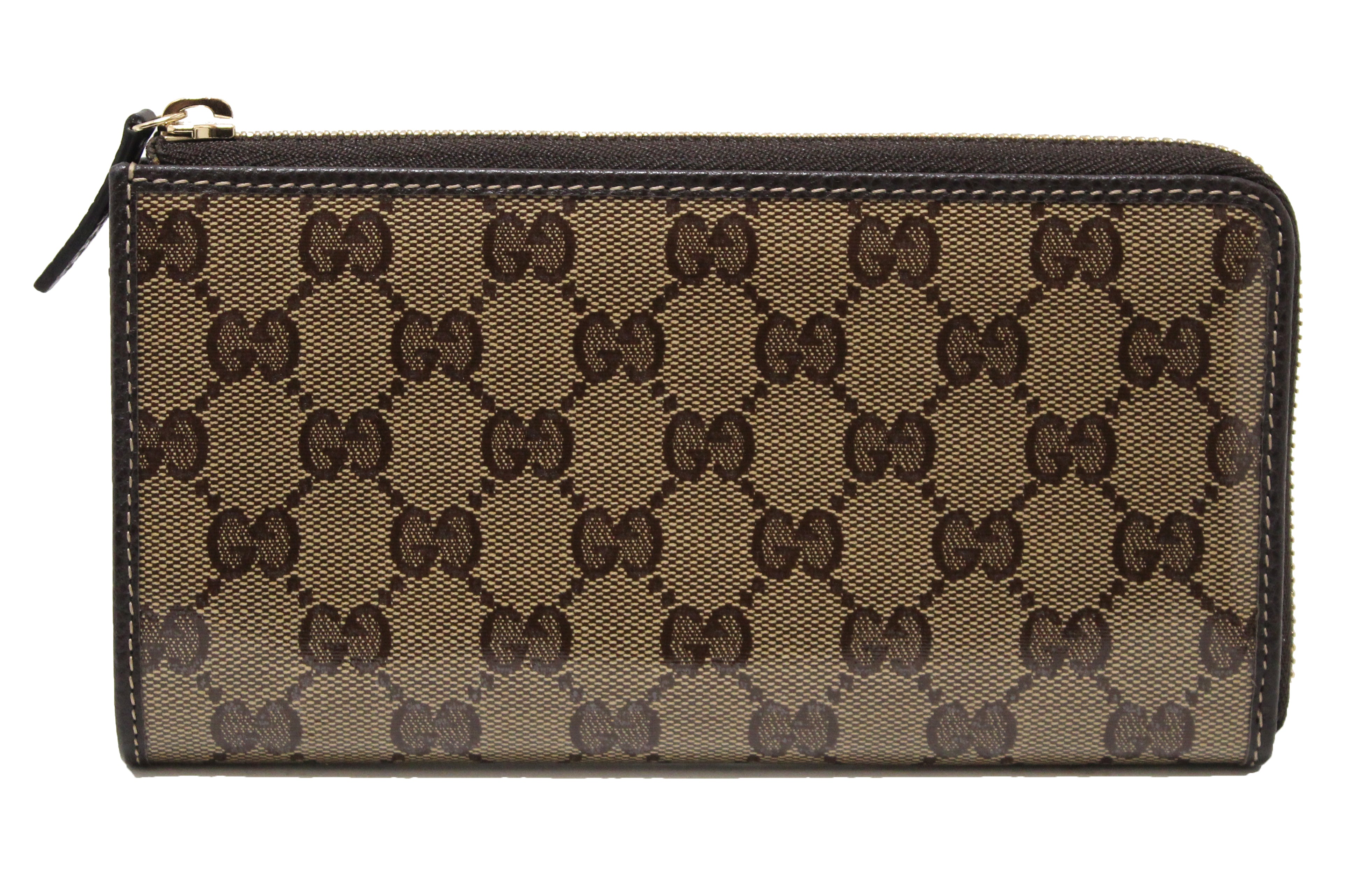 Authentic NEW Gucci Brown GG Crystal Coated Canvas Zippy Wallet
