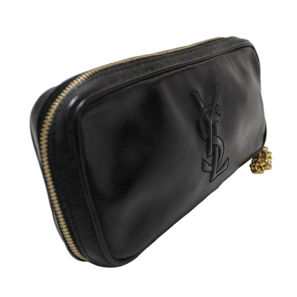 Authentic YSL Yves Saint Laurent Black Patent Leather Cosmestic Pouch Case Bag