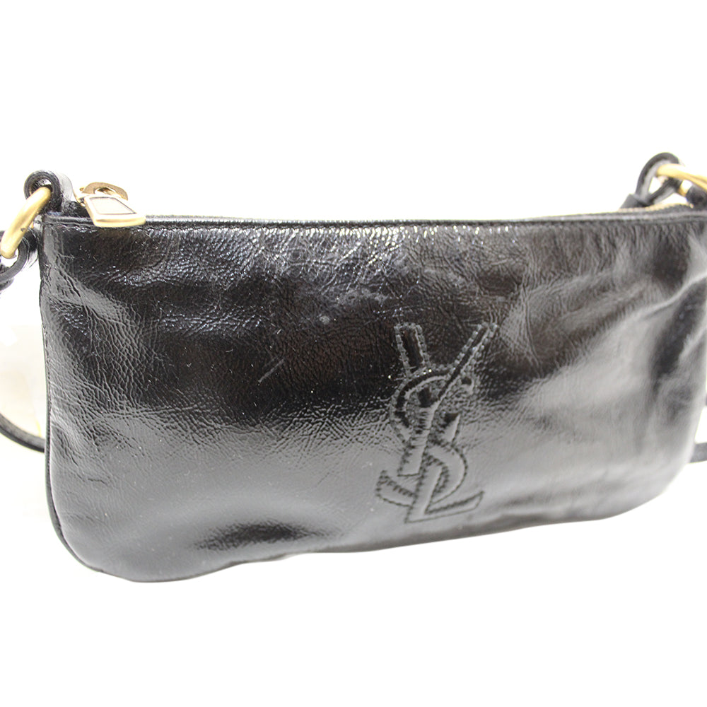 Authentic YSL Yves Saint Laurent Black Patent Leather Mini Messenger Bag