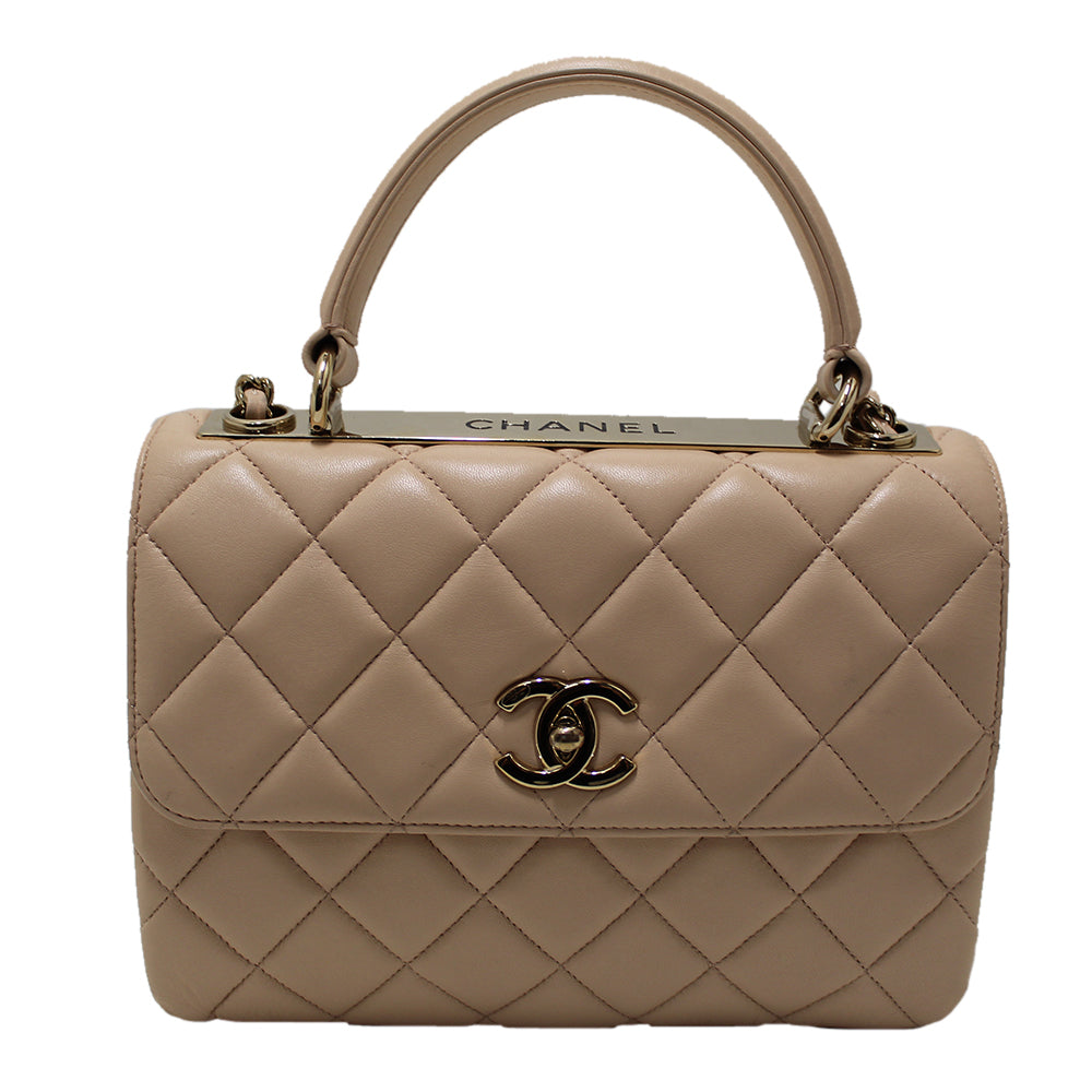 Authentic Chanel Beige Lambskin Leather Small Trendy CC Bag with Handle