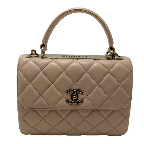 Authentic Chanel Beige Lambskin Leather Small Trendy CC Bag with Handle