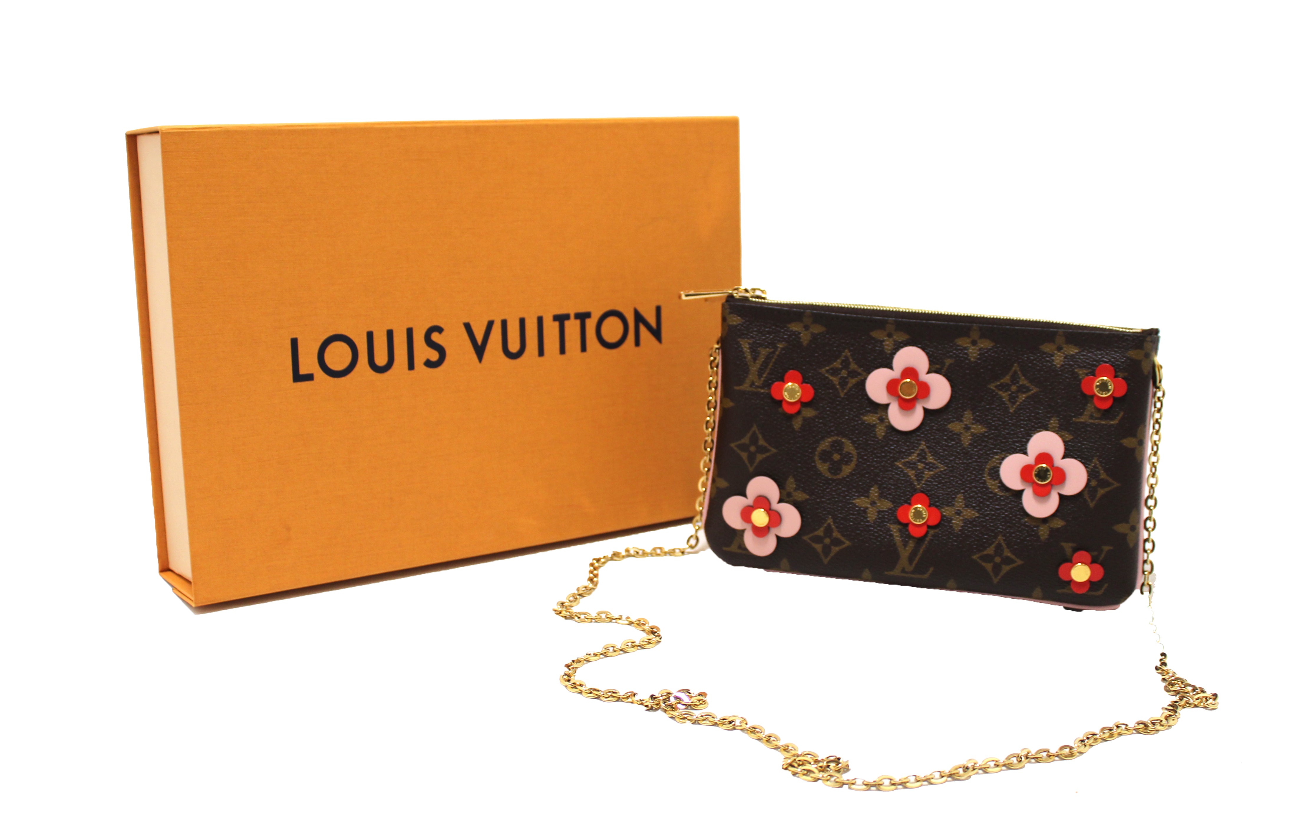 Authentic Louis Vuitton Monogram Blooming Flowers Double Zip Pochette