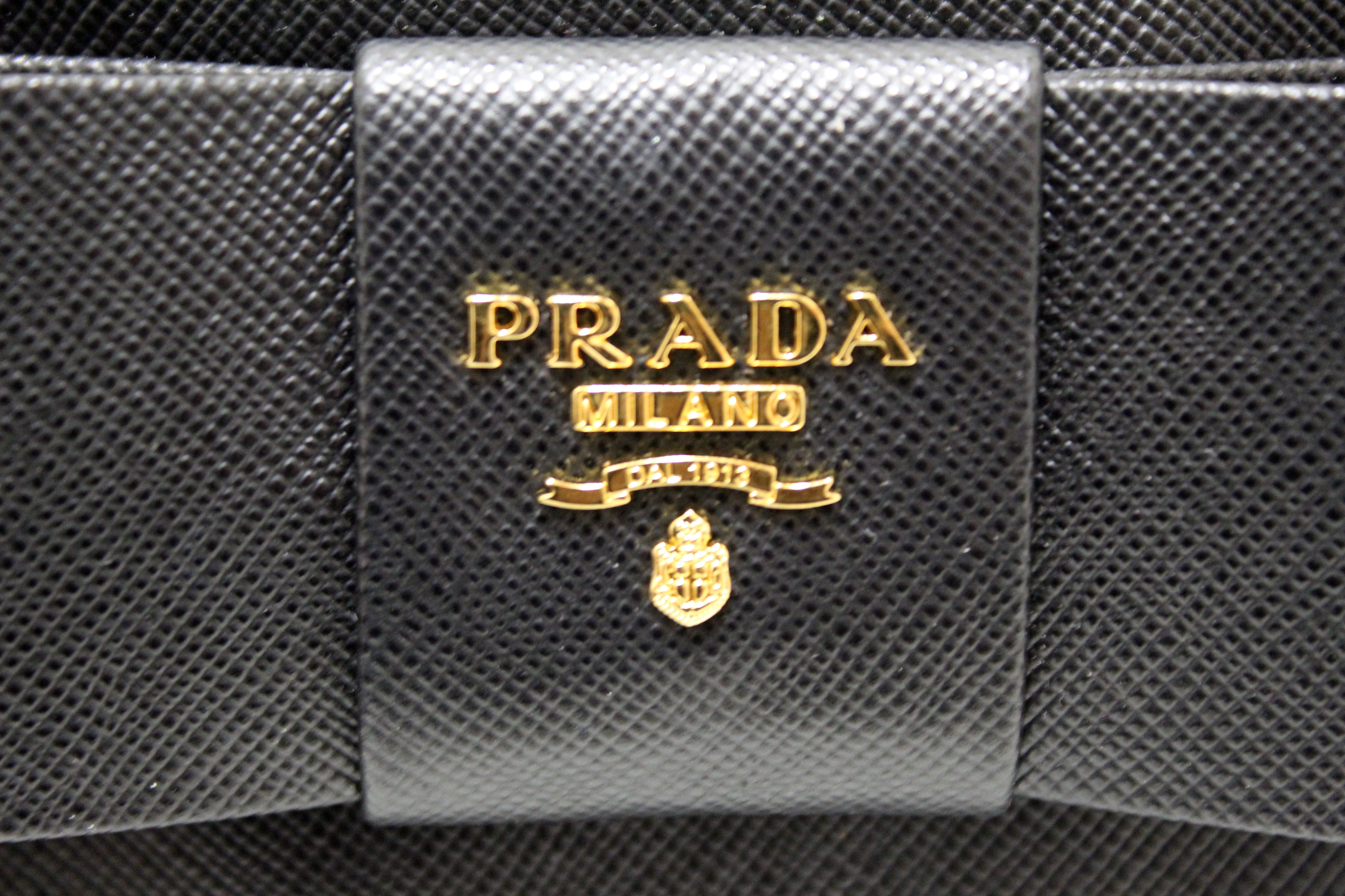 Authentic Prada Black Saffiano Leather Bow Wristlet Pouch