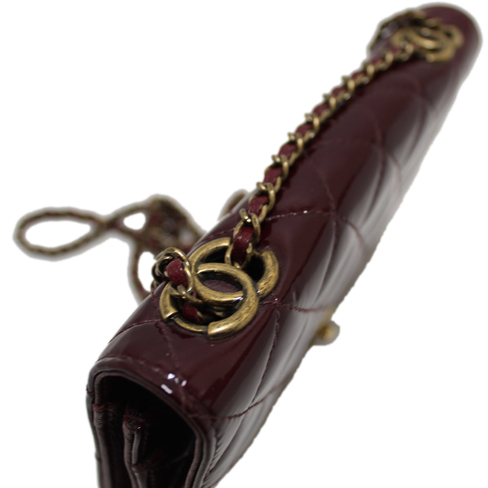 Authentic Chanel Burgundy Patent Leather Wallet on Chain WOC
