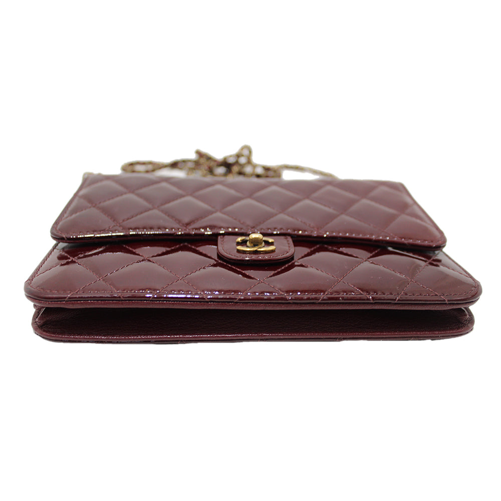 Chanel Wallet on Chain Brilliant Quilted Burgundy Patent Leather Cross-Body  - ShopperBoard