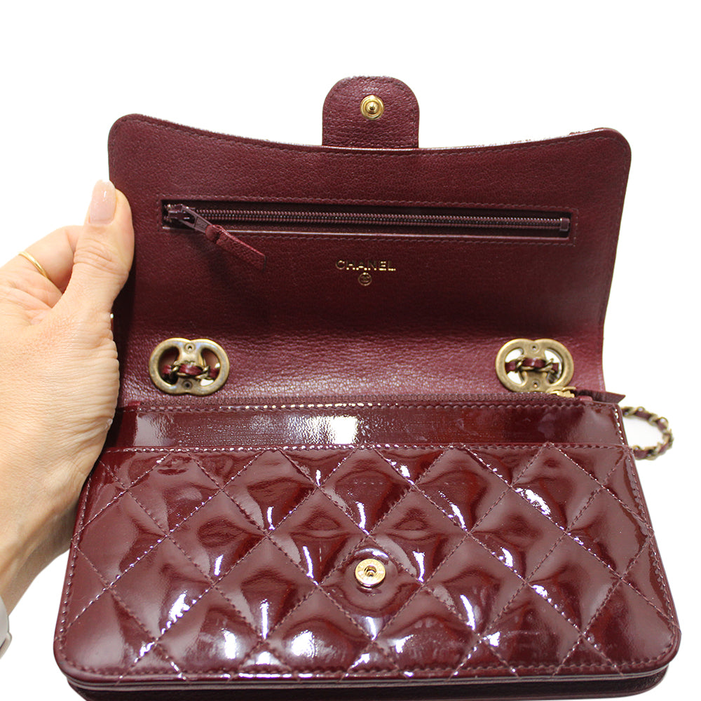 Authentic Chanel Burgundy Patent Leather Wallet on Chain WOC Messenger –  Paris Station Shop
