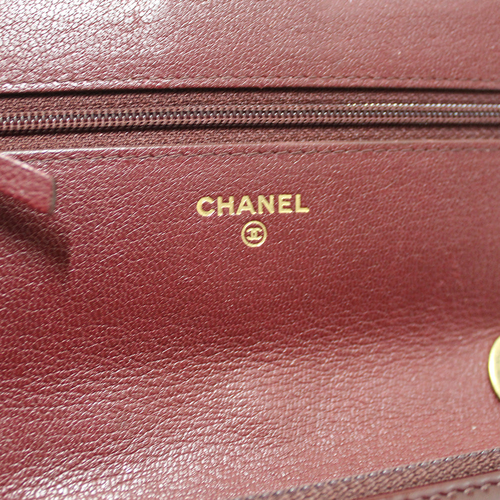 Authentic Chanel Burgundy Patent Leather Wallet on Chain WOC Messenger Bag