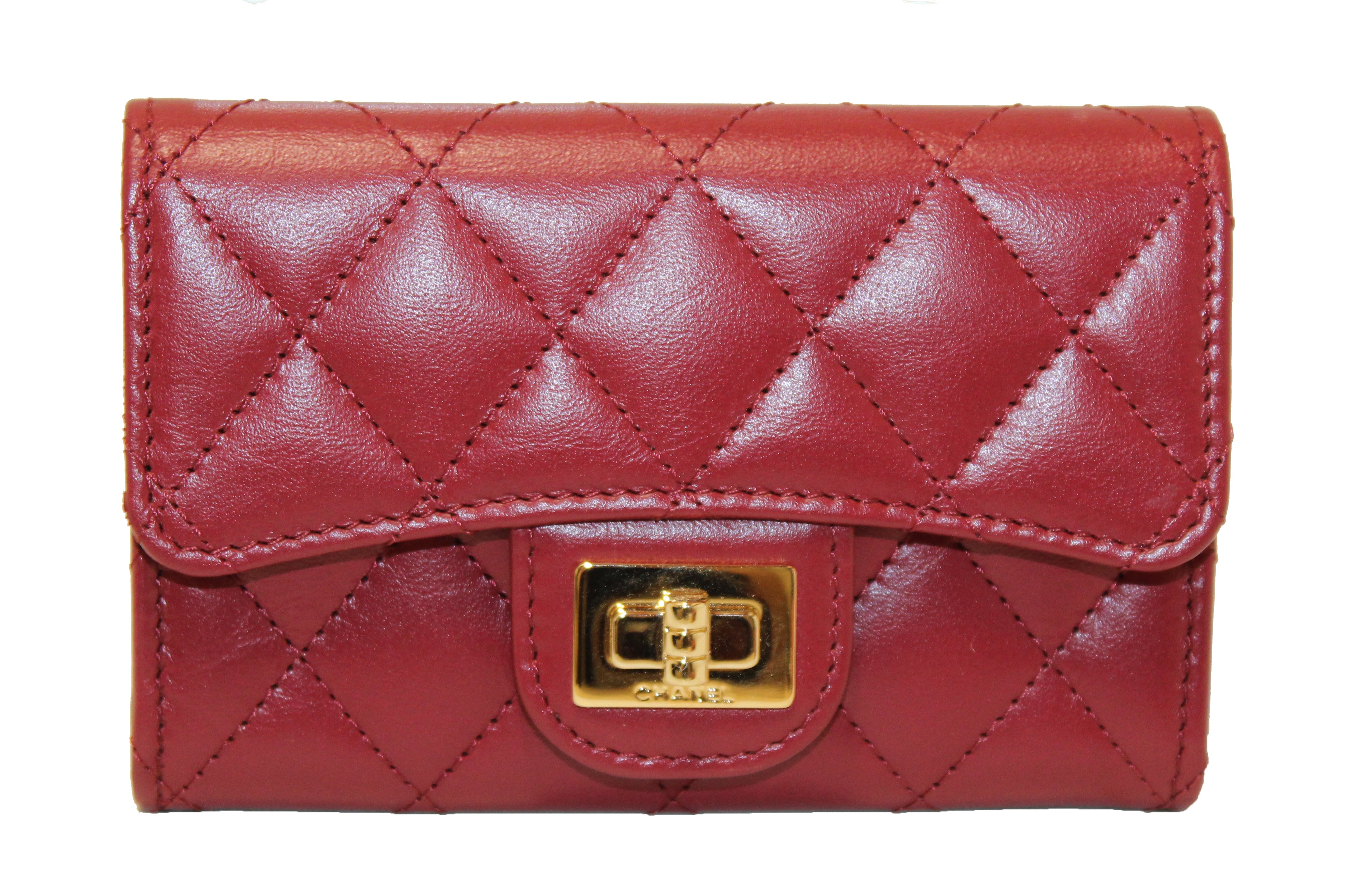 CHANEL Grained Calfskin & Gold-Tone Metal Wallet On Chain Red