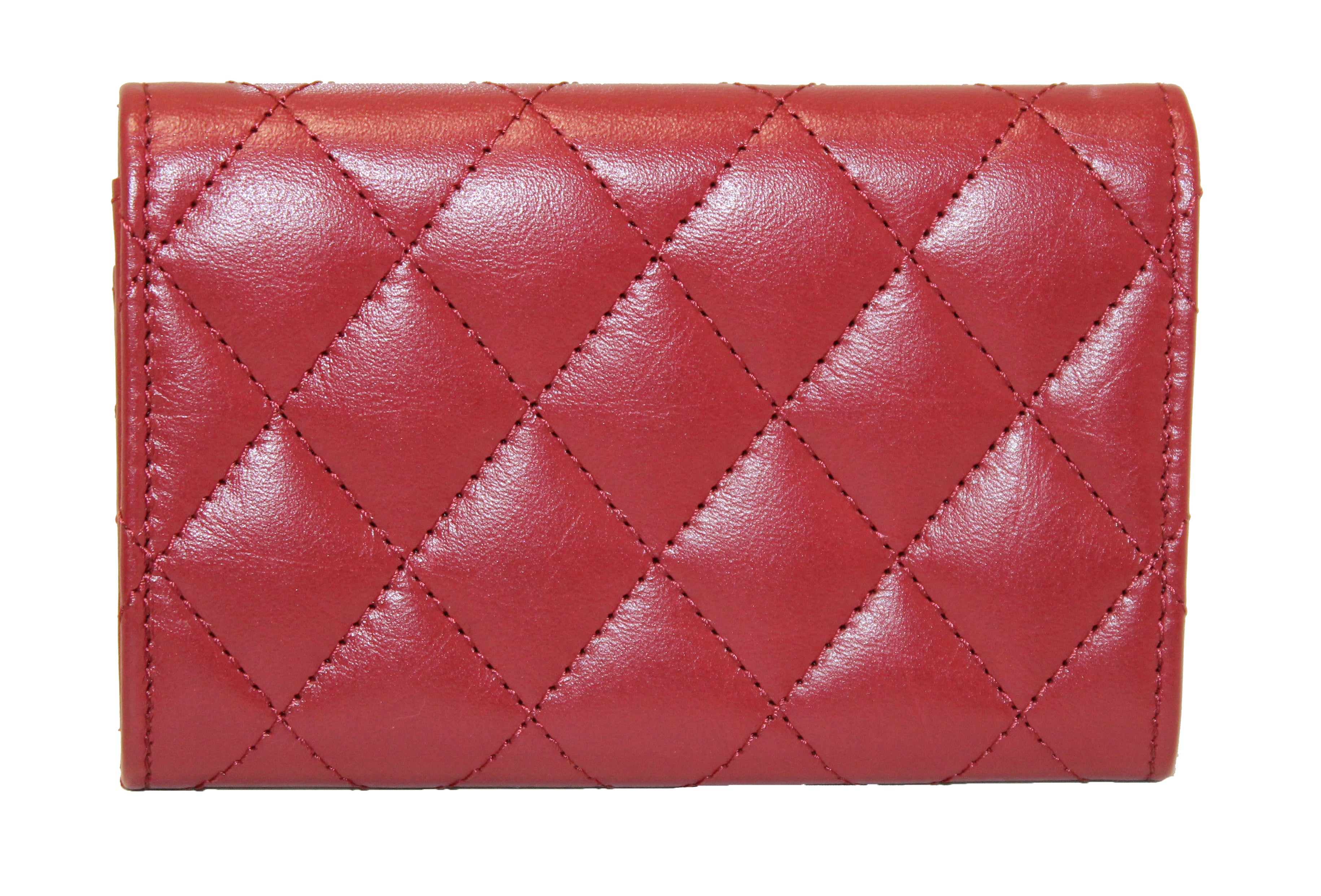 Chanel Red Quilted Caviar Leather CC Filigree Card Holder
