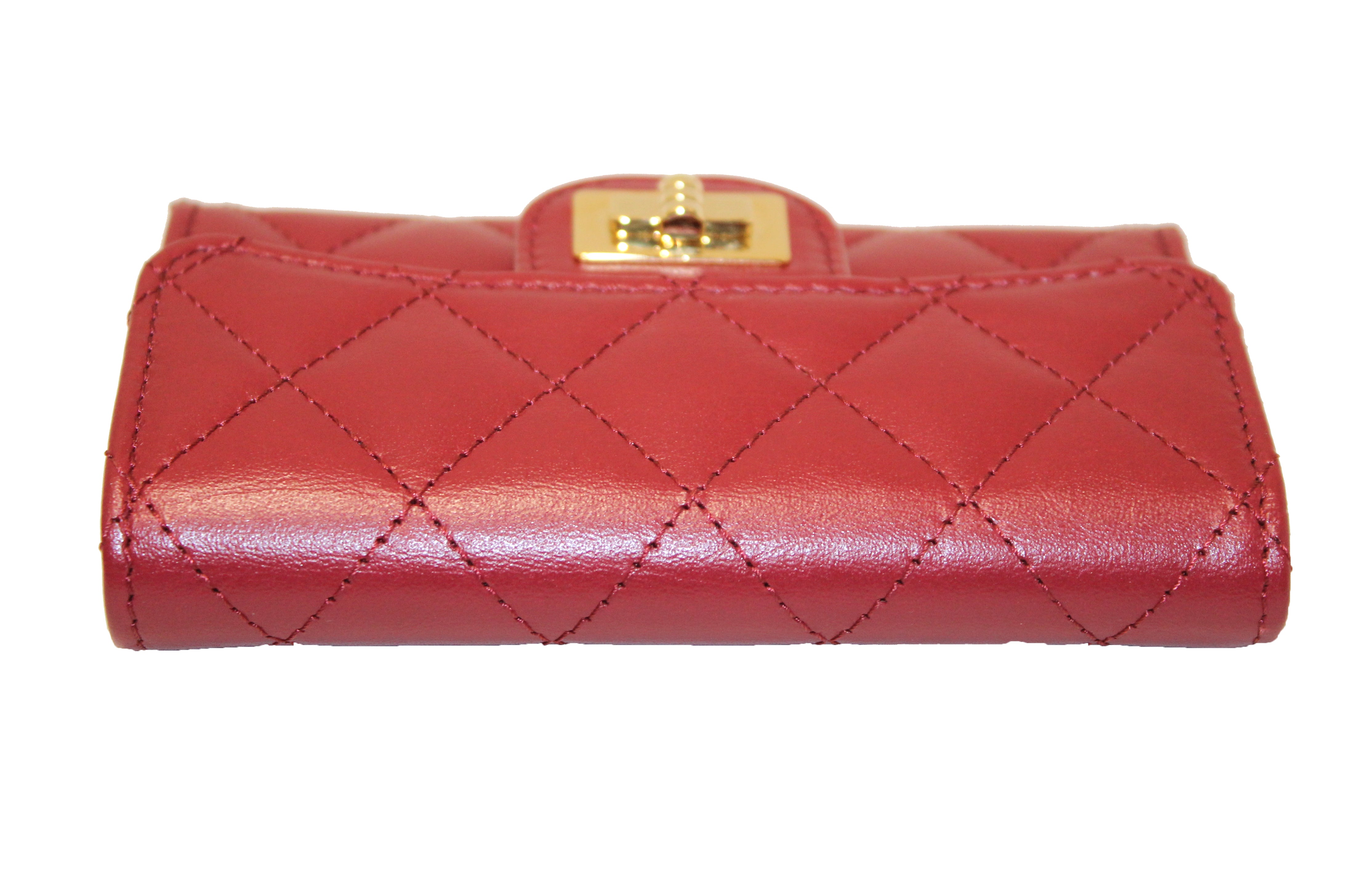 Authentic Chanel Quilted Red Calfskin Leather Reissue Flap Card