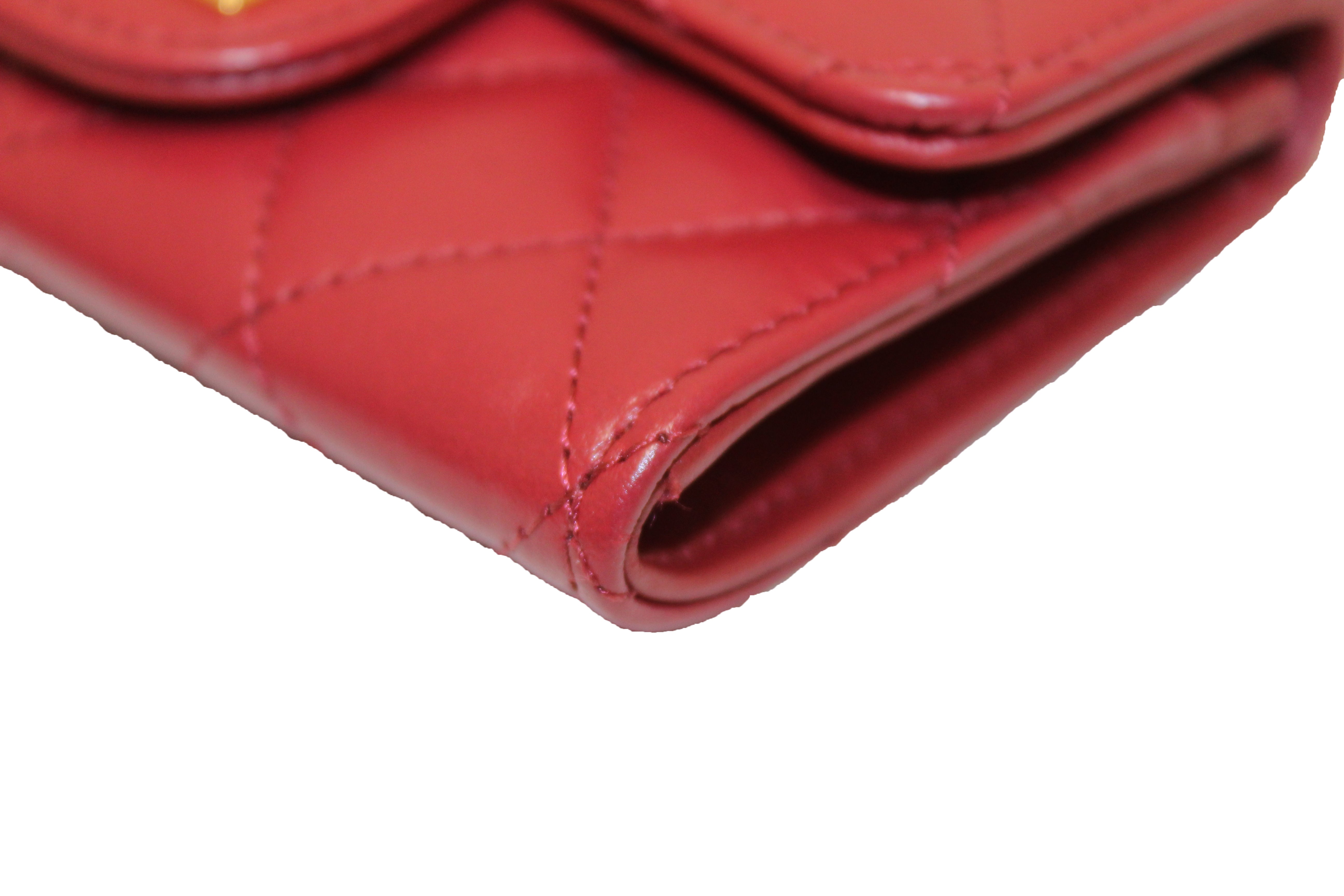 Authentic Chanel Quilted Red Calfskin Leather Reissue Flap Card Holder