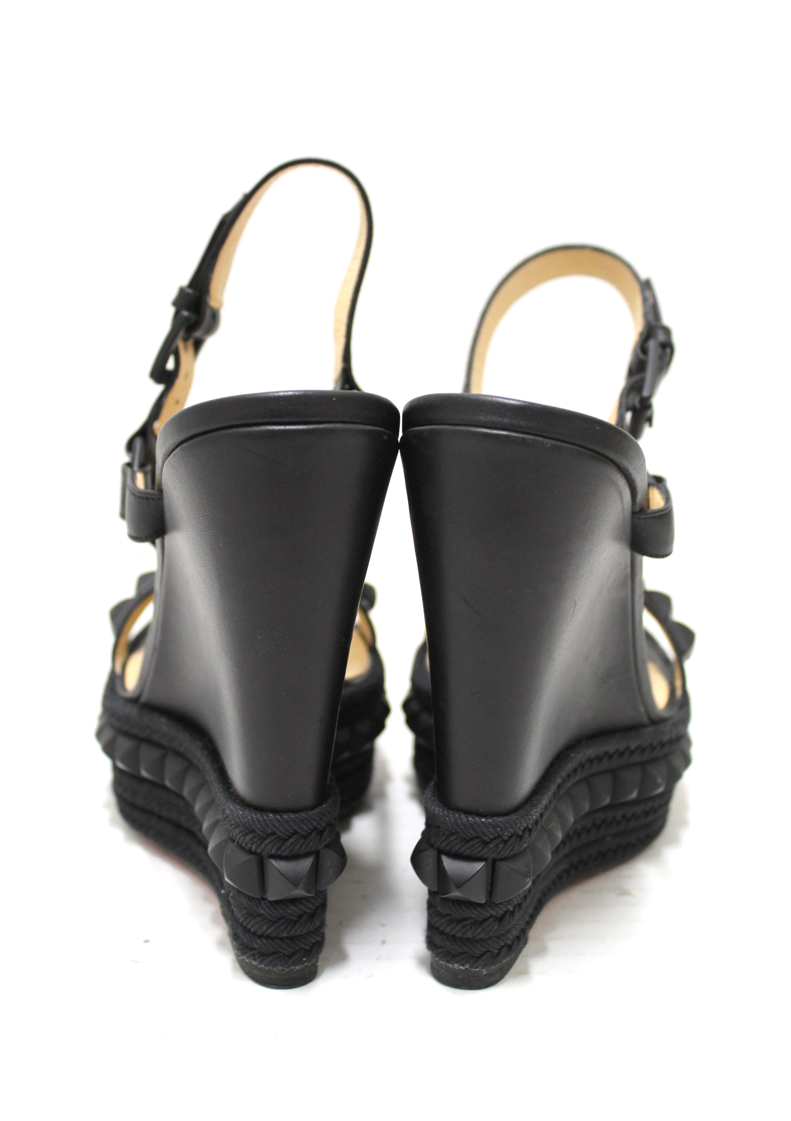 Authentic Christian Louboutin Black Cataclou 140 Wedge Sandals Shoes Size 35