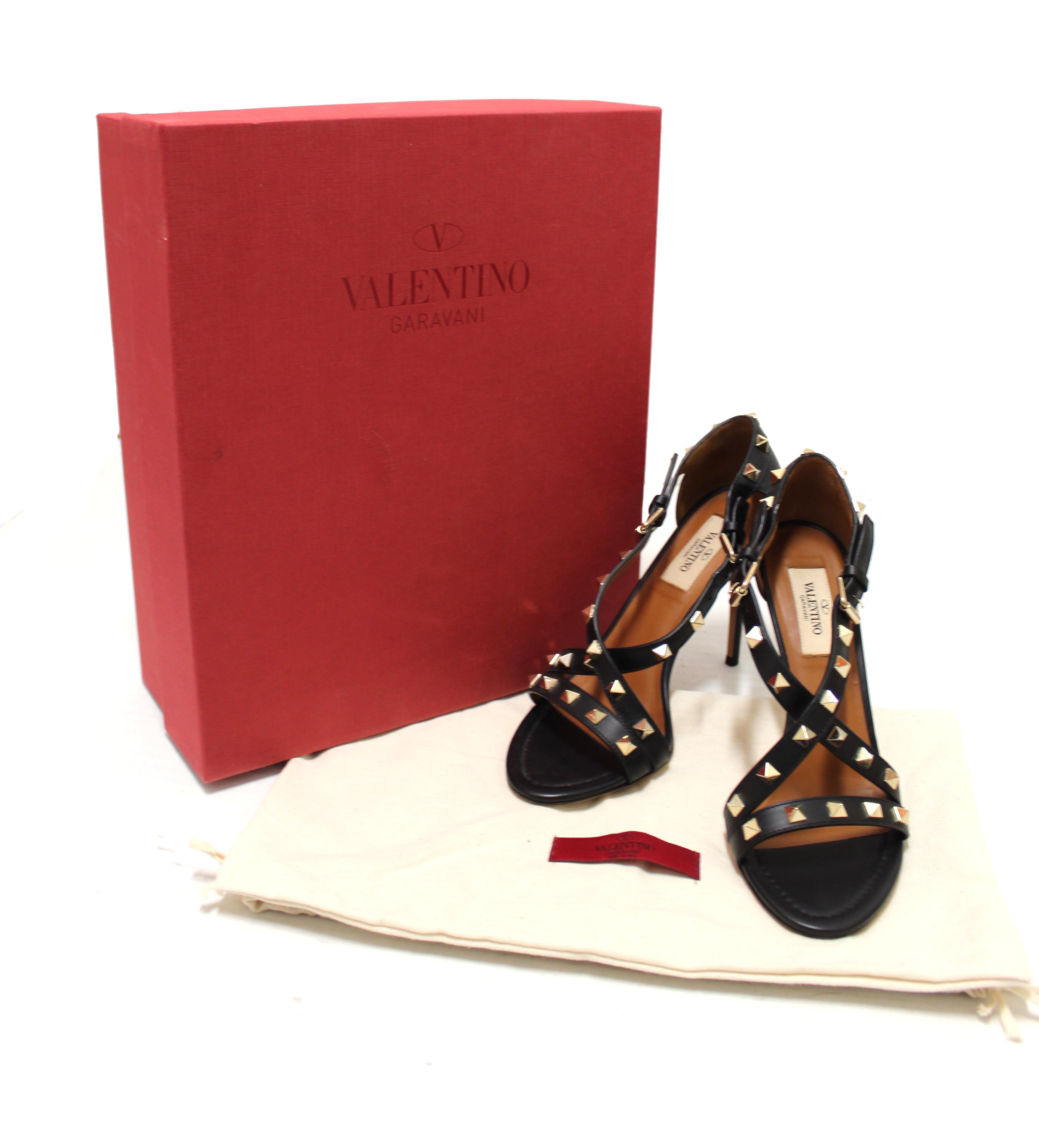 Authentic Valentino Black Rockstuds Strappy Sandals Heels Shoes Size 36 MW1S0B44VOT