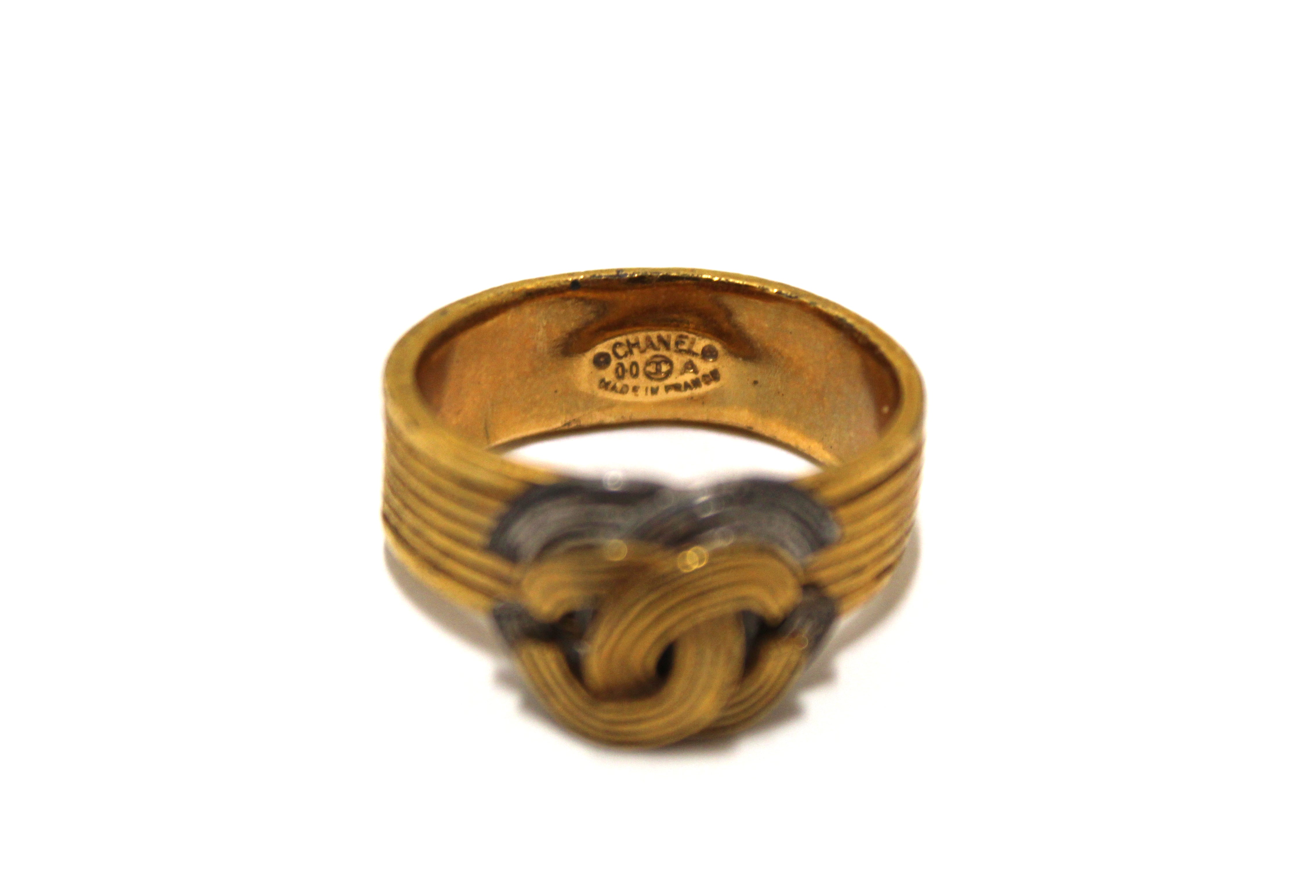 Authentic Vintage Chanel Gold CC Coil Ring Size 8