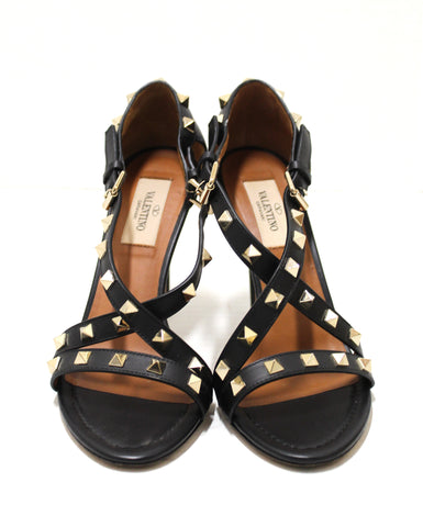 Authentic Valentino Black Rockstuds Strappy Sandals Heels Shoes Size 36 MW1S0B44VOT