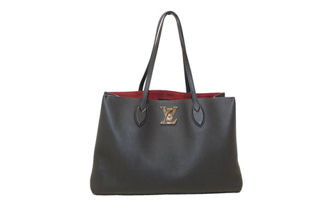 Authentic Louis Vuitton Black Calf Leather Lockme Shopper Tote Bag