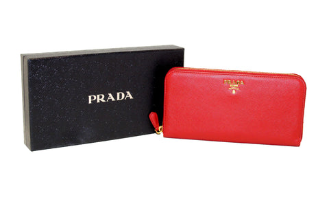 Authentic Prada Red Saffiano Leather Zippy Wallet