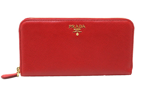 Authentic Prada Red Saffiano Leather Zippy Wallet