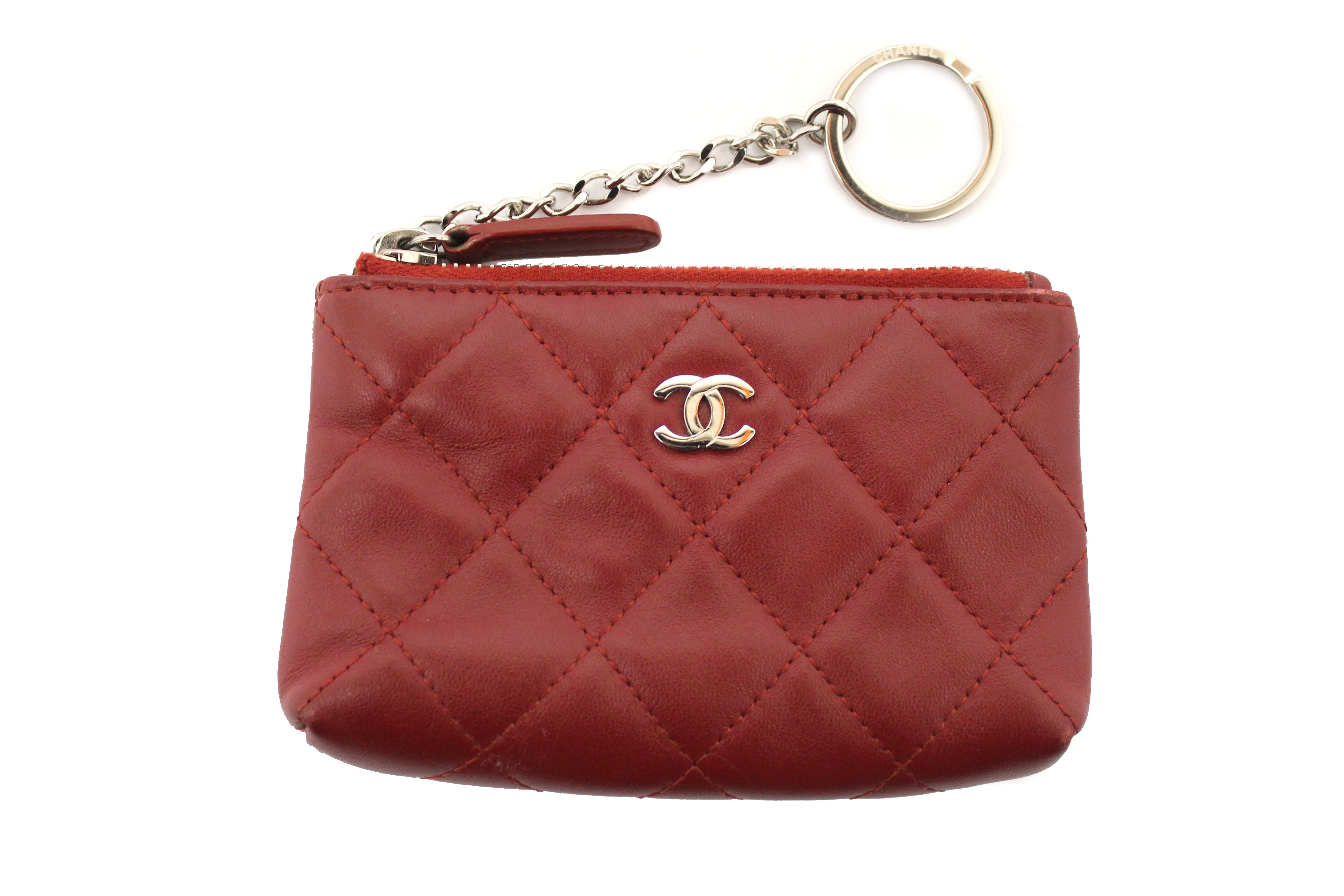Authentic Chanel Red Quilted Lambskin Leather Classic Zipped Key Coin –  Paris Station Shop