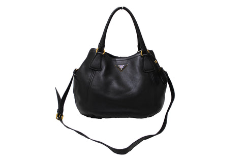 Authentic Prada Black Deerskin Leather Shoulder Bag