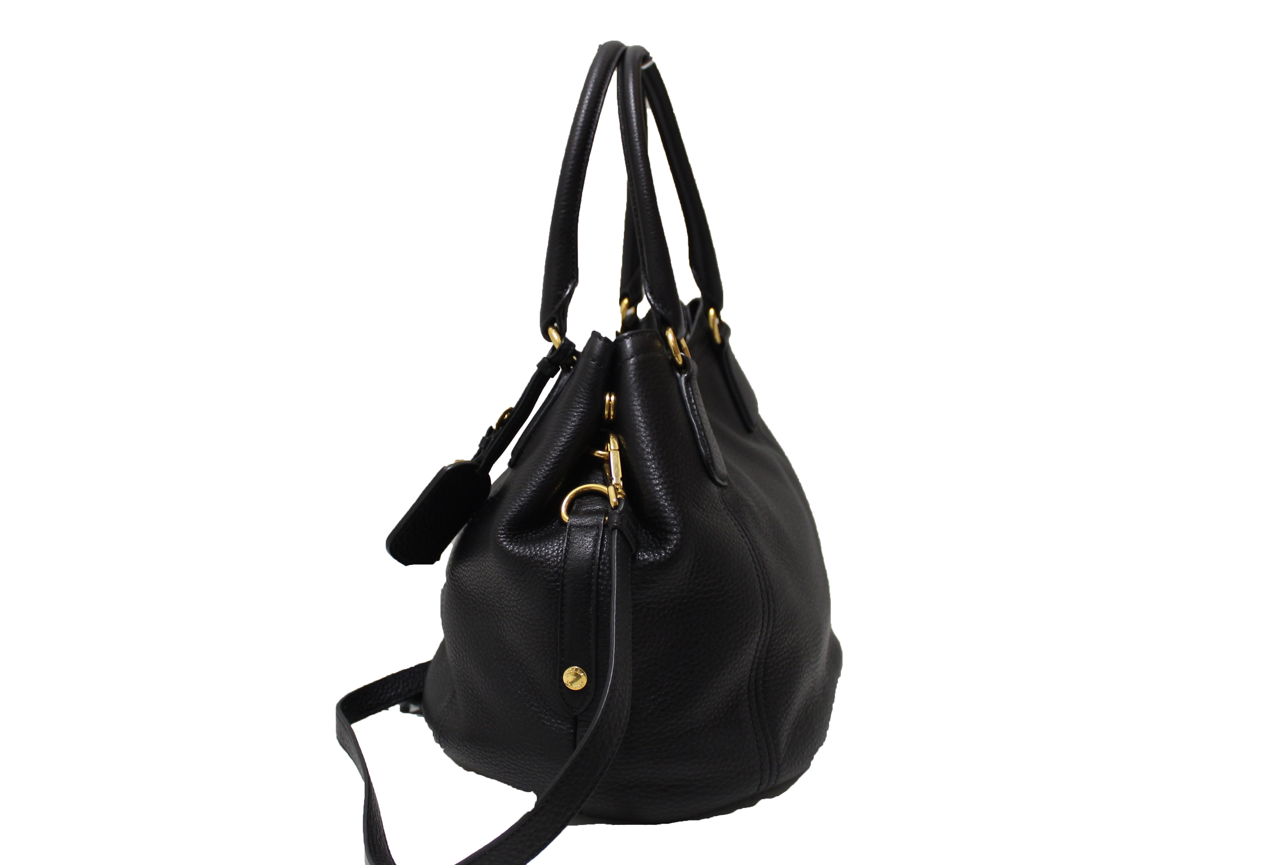 Authentic Prada Black Deerskin Leather Shoulder Bag